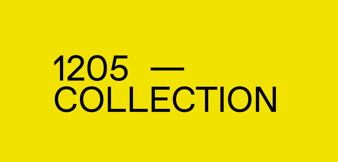 1205 Collection wordmark: light grotesque capitals in black on yellow, a short rule after the numerals