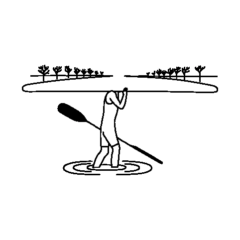 Line illustration: A paddleboarder on the Anacostia