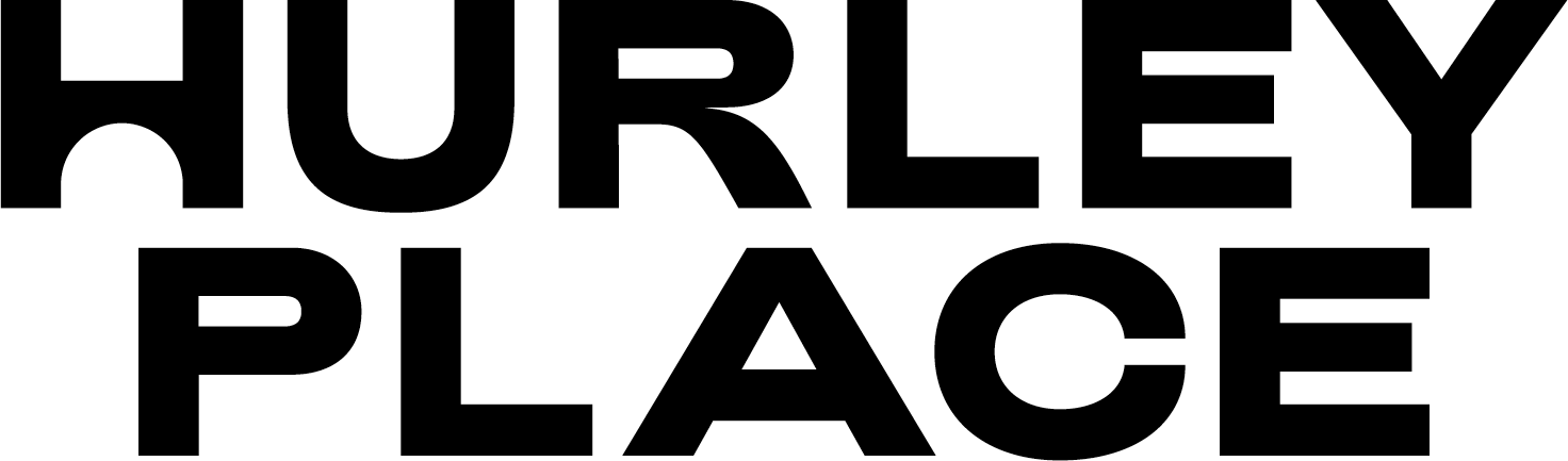 Hurley Place wordmark: heavy extended capitals, the H cut with a window arch