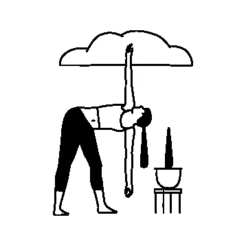 Line illustration: Yoga under a cloud